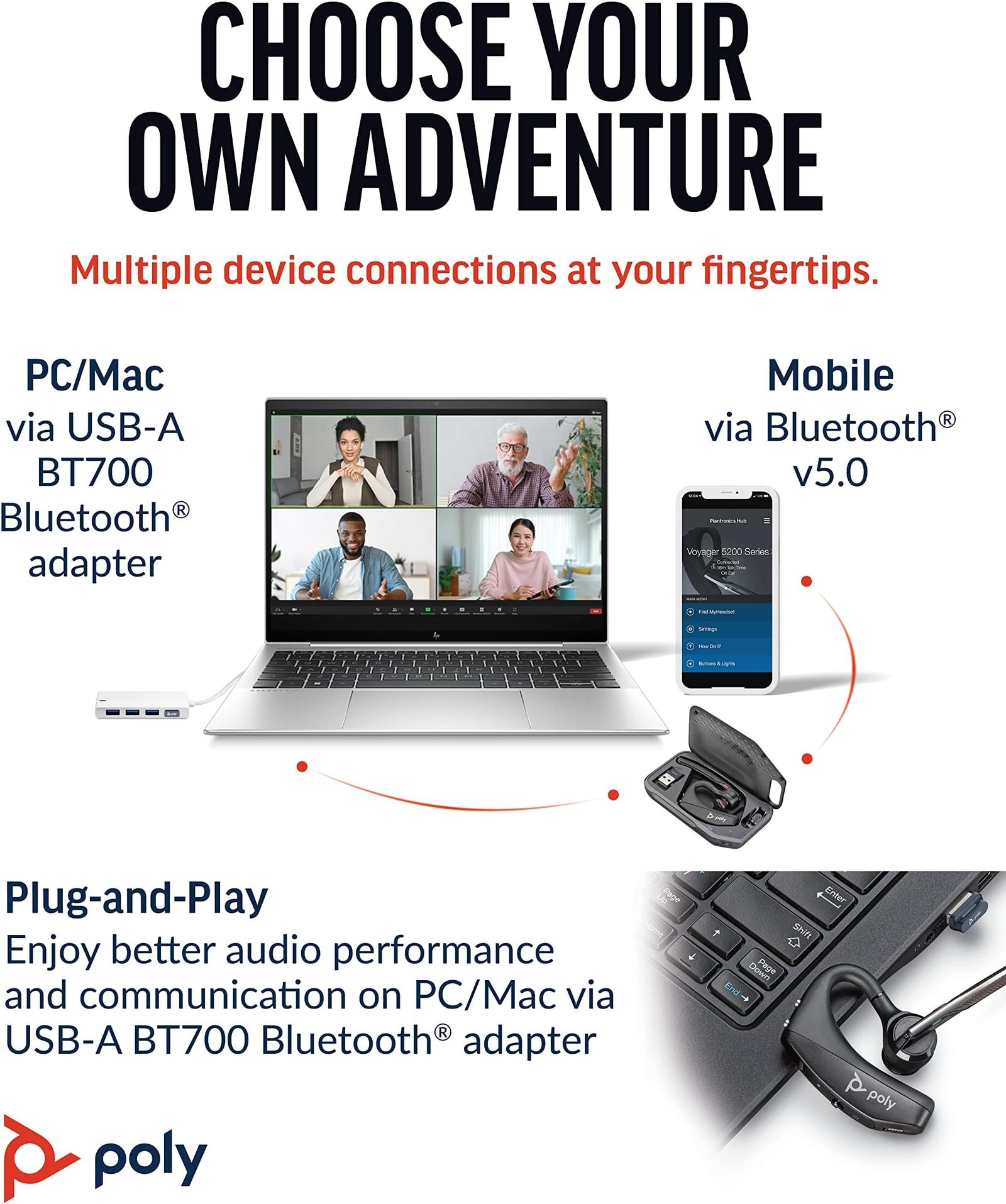 Poly Voyager 5200 UC – Professional Bluetooth Headset with 4-Mic Noise Cancellation & WindSmart Technology 6 Poly Voyager 5200 UC – Professional Bluetooth Headset with 4-Mic Noise Cancellation & WindSmart Technology - Image 6