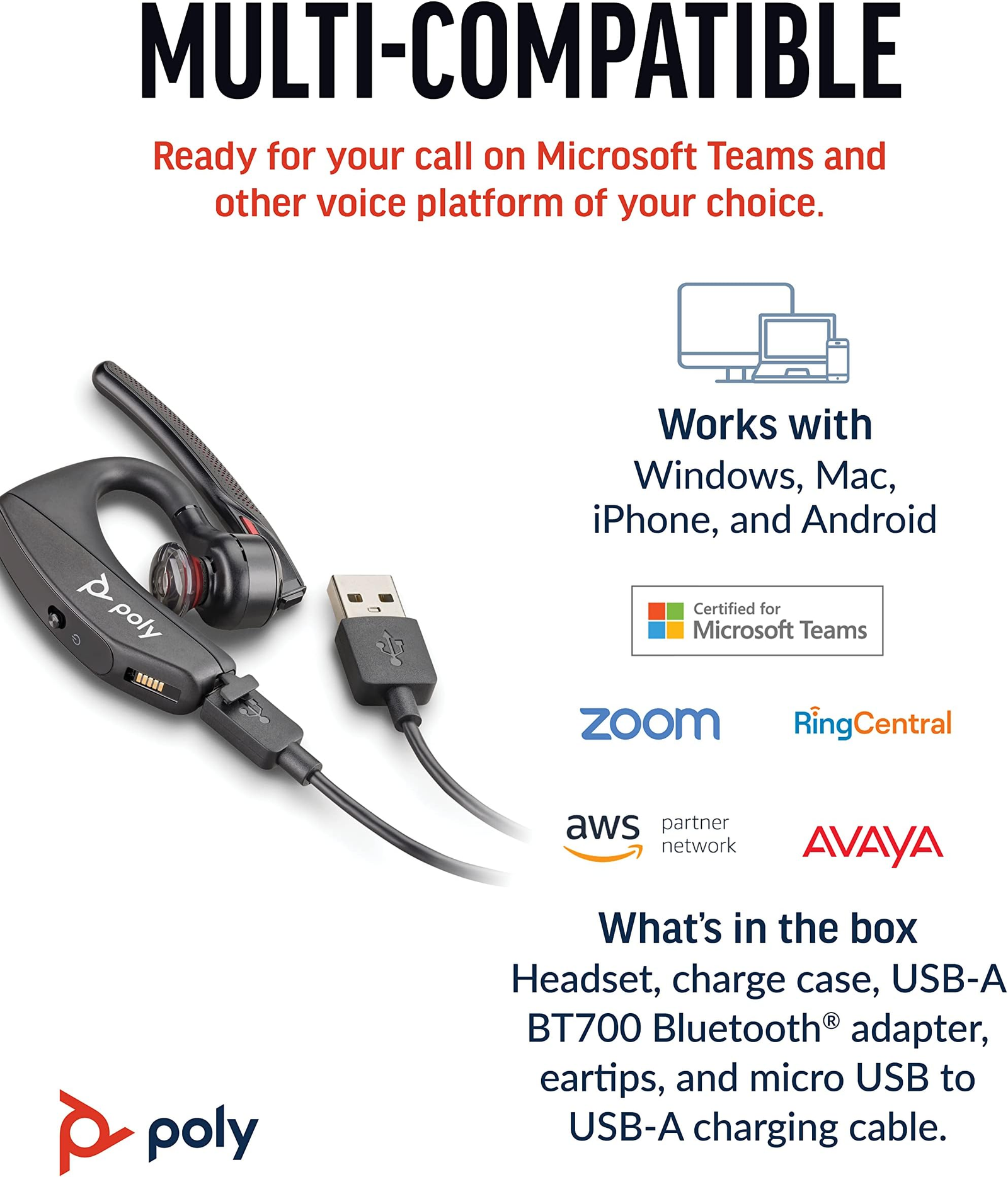 Poly Voyager 5200 UC – Professional Bluetooth Headset with 4-Mic Noise Cancellation & WindSmart Technology 5 Poly Voyager 5200 UC – Professional Bluetooth Headset with 4-Mic Noise Cancellation & WindSmart Technology - Image 5