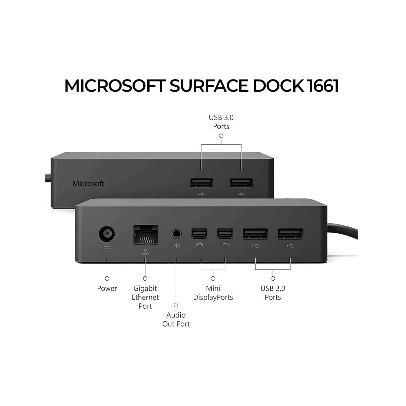 Microsoft Surface Dock 1661 – Microsoft Docking Station with Dual Mini DisplayPort & USB 3.0 8 Microsoft Surface Dock 1661 Front View